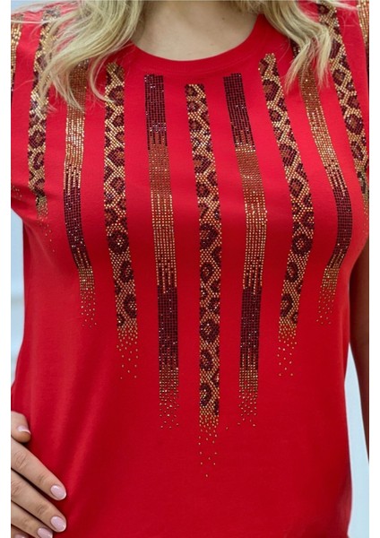 Leopar Crystal Taşlı Kısa Kol Bisiklet Yaka Büyük Beden Plus Size Pamuk Beyaz Kadın T-Shirt fırsatları