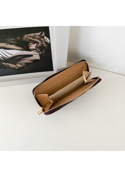 Bayanlar Uzun Cüzdan Büyük Kapasiteli Clutch Baskılı Fermuarlı Kart Tutucu Para Cüzdanı (Yurt Dışından)