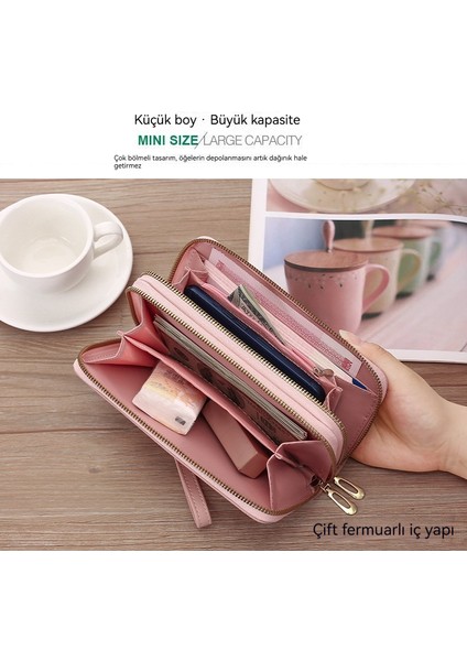 Bayan Cüzdan Kadın Uzun Deri Cüzdan Moda Çift Fermuarlı Kart Tutucu Clutch Cüzdan (Yurt Dışından)