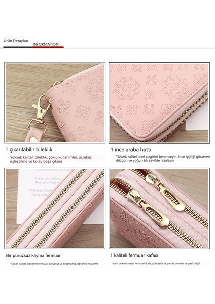 Bayan Cüzdan Kadın Uzun Deri Cüzdan Moda Çift Fermuarlı Kart Tutucu Clutch Cüzdan (Yurt Dışından)