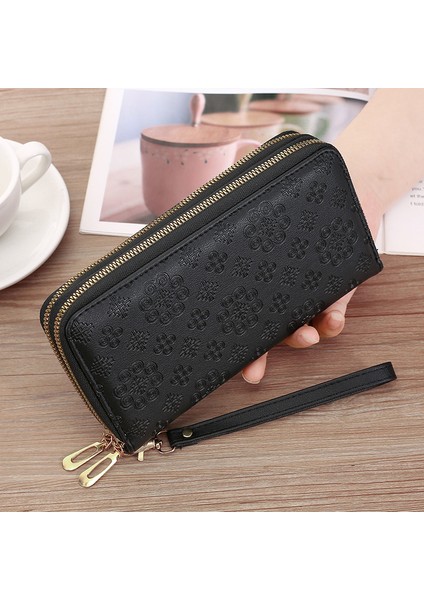 Bayan Cüzdan Kadın Uzun Deri Cüzdan Moda Çift Fermuarlı Kart Tutucu Clutch Cüzdan (Yurt Dışından)