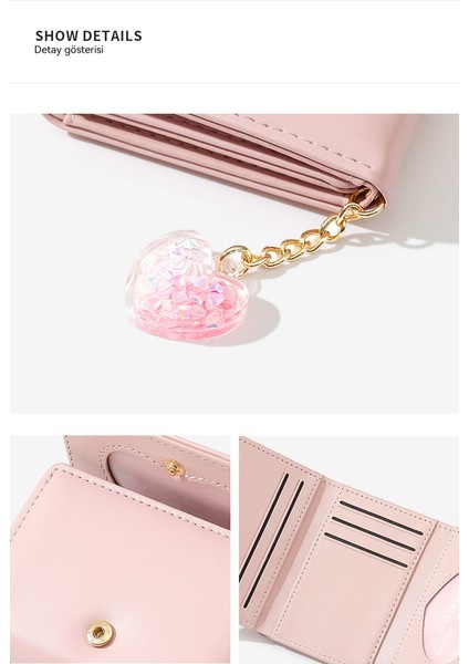 Basit Kısa Bayan Cüzdan Aşk Kalbi Kolye Üç Katlı Para Cüzdan Kart Tutucu (Yurt Dışından) modelleri