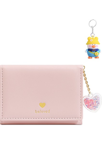 Basit Kısa Bayan Cüzdan Aşk Kalbi Kolye Üç Katlı Para Cüzdan Kart Tutucu (Yurt Dışından)