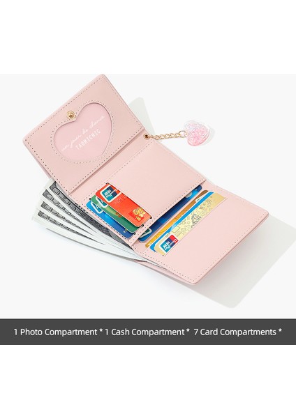 Basit Kısa Bayan Cüzdan Aşk Kalbi Kolye Üç Katlı Para Cüzdan Kart Tutucu (Yurt Dışından) fiyatları