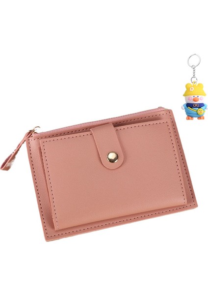 Kısa Cüzdan Kadın Çoklu Kart Yuvası Fermuarlı Düğme Kart Tutucu Basit Bayan Kart Tutucu Para Cüzdanı (Yurt Dışından)