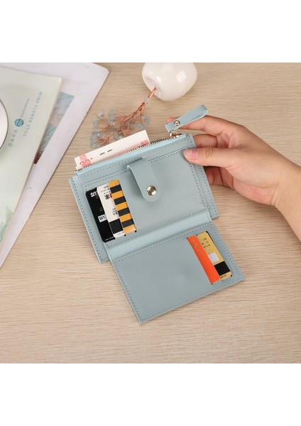 Kısa Cüzdan Kadın Çoklu Kart Yuvası Fermuarlı Düğme Kart Tutucu Basit Bayan Kart Tutucu Para Cüzdanı (Yurt Dışından) fiyatları