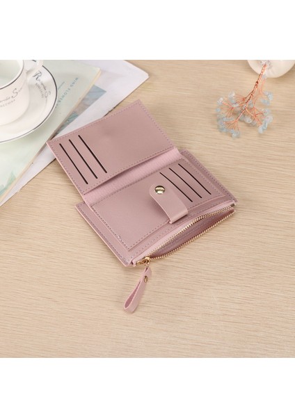 Kısa Cüzdan Kadın Çoklu Kart Yuvası Fermuarlı Düğme Kart Tutucu Basit Bayan Kart Tutucu Para Cüzdanı (Yurt Dışından) indirimleri