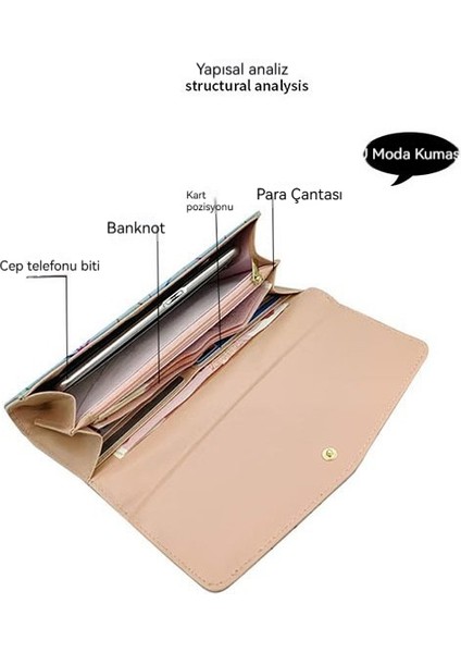 Bayan Cüzdan Uzun Büyük Kapasiteli Üç Katlı Cüzdan Para Cüzdanı Cep Telefonu Çantası Depolama Çantası Kart (Yurt Dışından)