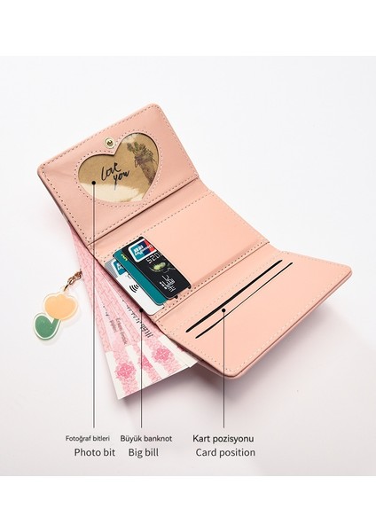 Küçük Cüzdan Kadın Kısa Üç Katlı Düz Renk Basit Baskı Sevimli Taze Öğrenci Katlanır Cüzdan Kart Tutucu (Yurt Dışından) fiyatları