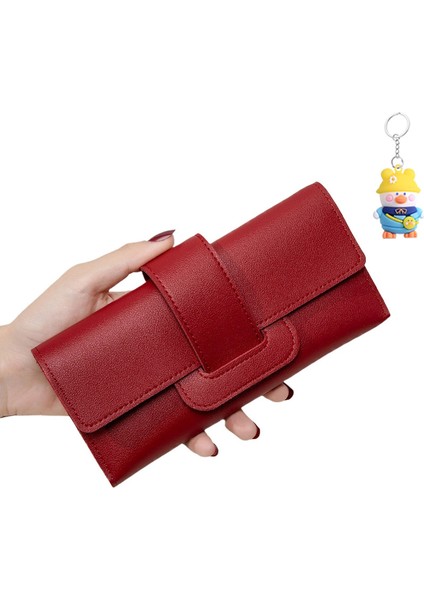 Bayan Cüzdan Düz Renk Büyük Kapasiteli Üç Katlı Clutch Moda Uzun Cüzdan (Yurt Dışından)