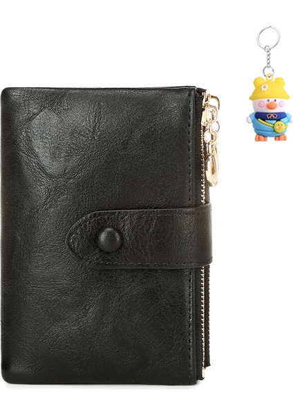 Bayan Cüzdan Çift Fermuar Üç Katlı Kısa Cüzdan Çoklu Kart Yuvası Kısa Cüzdan (Yurt Dışından)