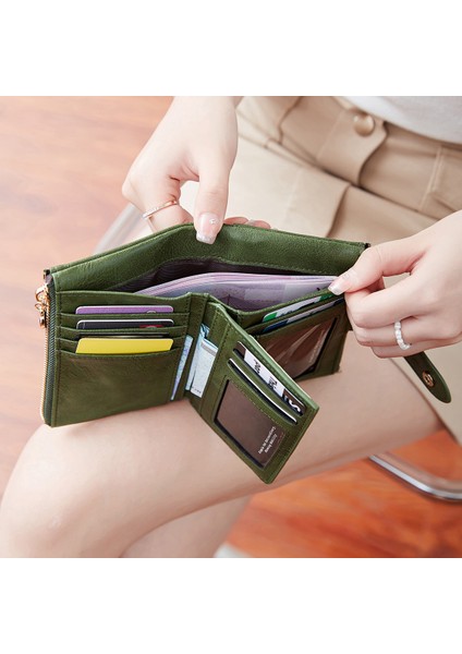 Bayan Cüzdan Çift Fermuar Üç Katlı Kısa Cüzdan Çoklu Kart Yuvası Kısa Cüzdan (Yurt Dışından) fırsatları