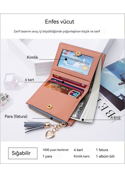 Cüzdan Kısa Bayan Fermuarlı Cüzdan Püskül Çok Yönlü Para Cüzdanı (Yurt Dışından)