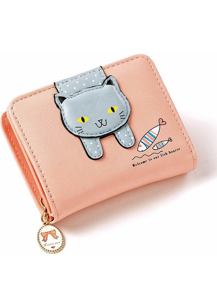 Bayan Cüzdan Kısa Kart Tutucu Fermuarlı Karikatür Kedi Balık Yiyen Baskı Öğrenci Para Cüzdanı (Yurt Dışından) fiyatları