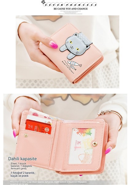 Bayan Cüzdan Kısa Kart Tutucu Fermuarlı Karikatür Kedi Balık Yiyen Baskı Öğrenci Para Cüzdanı (Yurt Dışından) fırsatları
