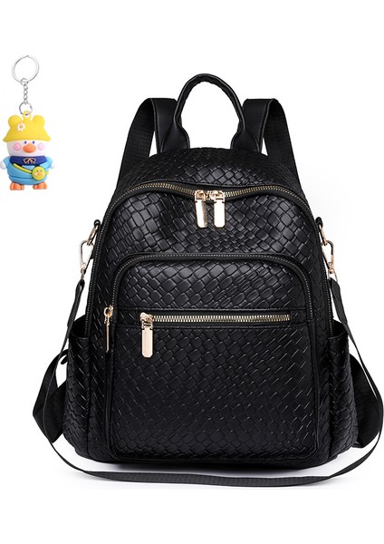 Bayanlar Yumuşak Deri Dokuma Sırt Çantası Moda ve Çok Yönlü Büyük Kapasiteli Rahat Seyahat Anne Çantası (Yurt Dışından)