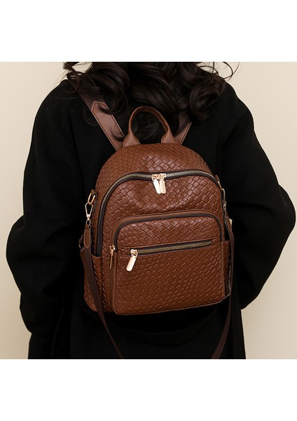 Bayanlar Yumuşak Deri Dokuma Sırt Çantası Moda ve Çok Yönlü Büyük Kapasiteli Rahat Seyahat Anne Çantası (Yurt Dışından) modelleri