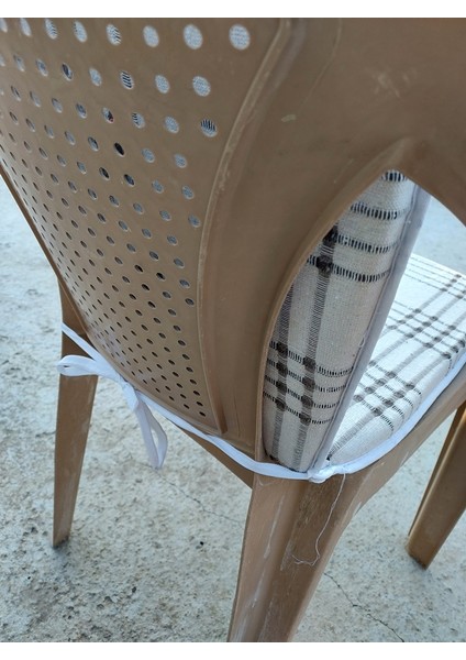 2 Adet Buldan Arkalıklı Sandalye Minderi, Midi Boy (Kalınlık 3,5 cm )-Kahve Çizgili