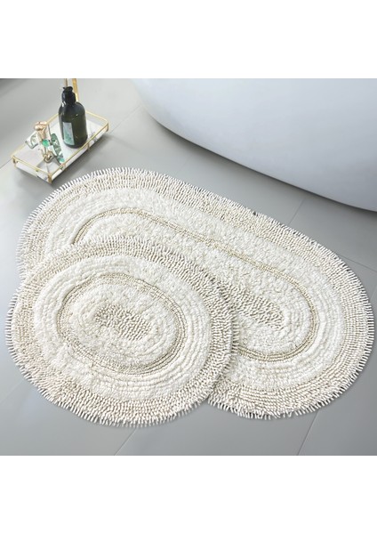 Spagetti Oval Krem 2'li %100 Pamuk Banyo Halısı Paspası Seti
