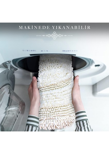 Spagetti Oval Krem 2'li %100 Pamuk Banyo Halısı Paspası Seti