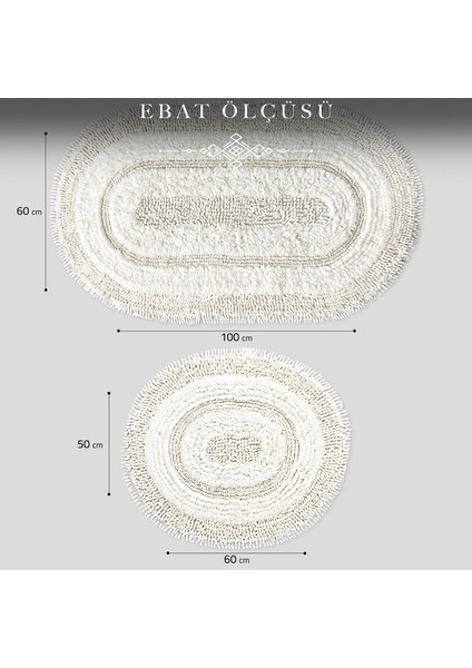 Spagetti Oval Krem 2'li %100 Pamuk Banyo Halısı Paspası Seti