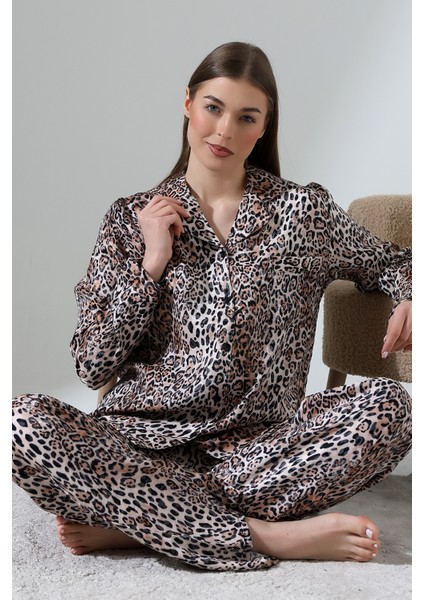 Likapashop Viskon Jakarlı Uzun Kol Pijama Takımı
