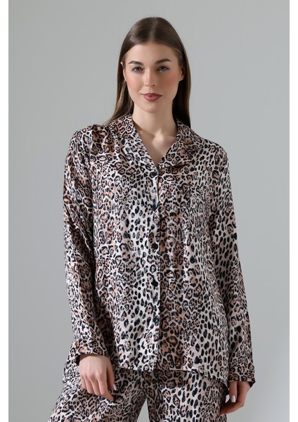 Likapashop Viskon Jakarlı Uzun Kol Pijama Takımı