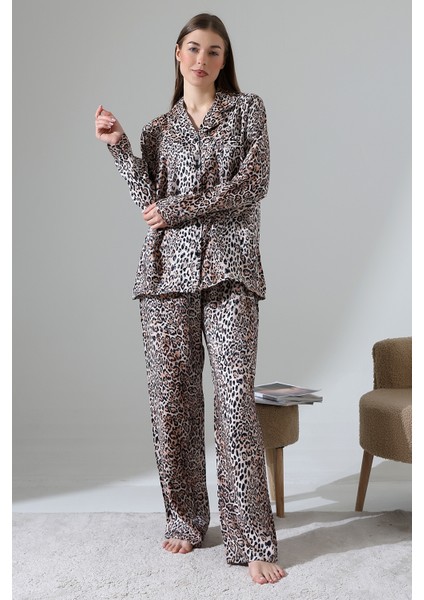 Likapashop Viskon Jakarlı Uzun Kol Pijama Takımı