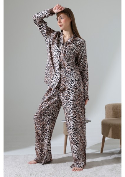Likapashop Viskon Jakarlı Uzun Kol Pijama Takımı