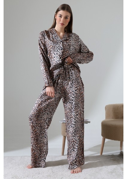 Likapashop Viskon Jakarlı Uzun Kol Pijama Takımı