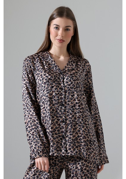 Likapashop Viskon Jakarlı Uzun Kol Pijama Takımı