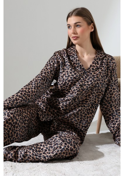 Likapashop Viskon Jakarlı Uzun Kol Pijama Takımı