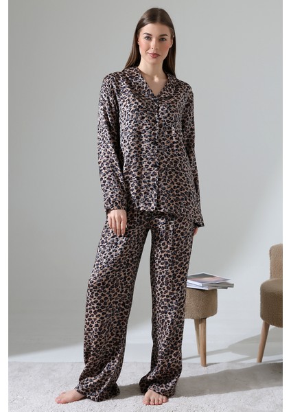 Likapashop Viskon Jakarlı Uzun Kol Pijama Takımı