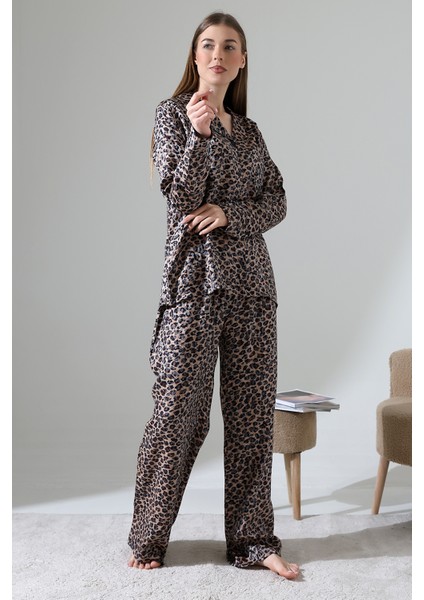 Likapashop Viskon Jakarlı Uzun Kol Pijama Takımı