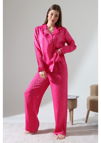 Likapashop Viskon Jakarlı Uzun Kol Pijama Takımı