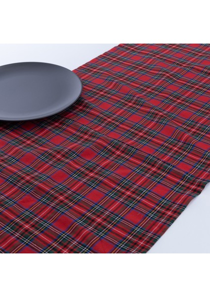 Yılbaşı Kırmızı Ekose Runner 40X140 cm