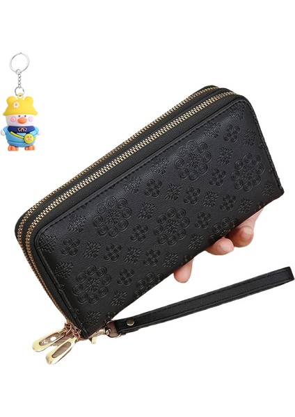 Bayan Cüzdan Kadın Uzun Deri Cüzdan Moda Çift Fermuarlı Kart Tutucu Clutch Cüzdan (Yurt Dışından)