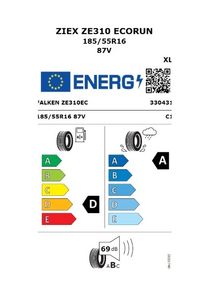 185/55 R16 87V Ziex ZE310 Ecorun Oto Yaz Lastiği ( Üretim Yılı: 2024 )