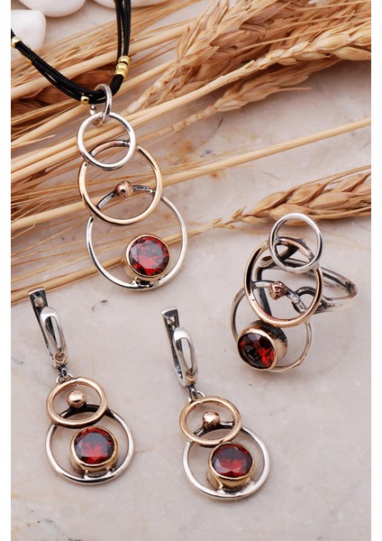 Lal Taşlı Tasarım Elişi Gümüş Set 2441