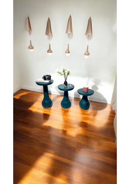 Wooden 3’lü Set Mantar Yan Sehpa Modern