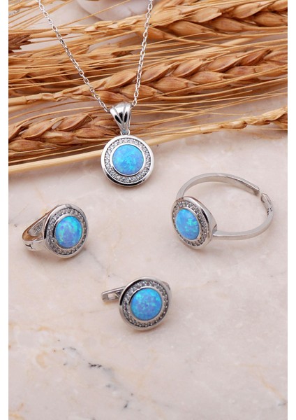 Opal Taşlı Gümüş Üçlü Set 2426