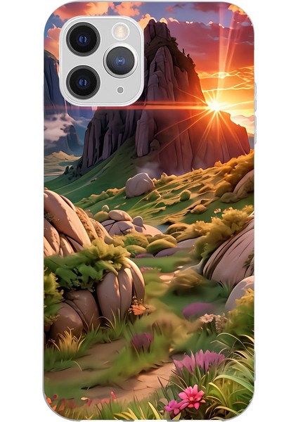 Apple iPhone 16 Pro Max Silikon Kılıf Dağ Gün Batımı
