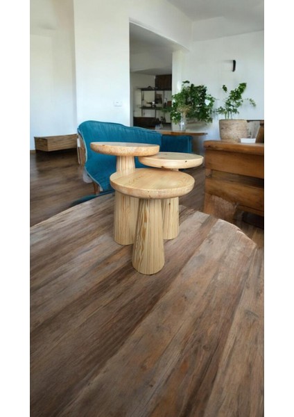 3’lü Set Wood Wooden Minimalist Mantar Yan Sehpa Ahşap Modern Natural fiyatları