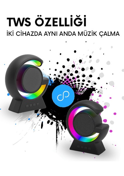 Mini Boy V5.3 Tws Özellikli 5W Rgb G Siyah Bluetooth Hoparlör