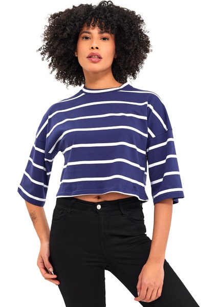 Çizgili Crop T-Shirt (B23-00151)