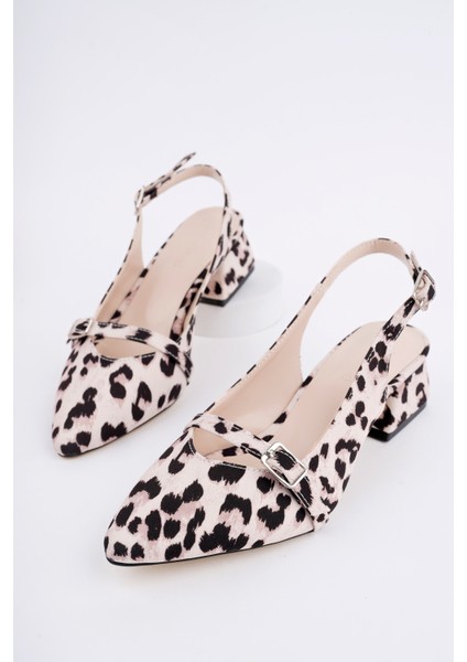 BA04566 Ten Kadın Leopar Büyük Numara 4 cm Topuklu Ayakkabı