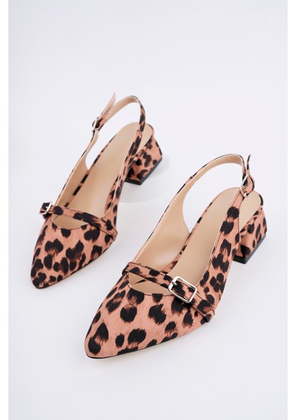 BA04566 Taba Kadın Leopar Büyük Numara 4 cm Topuklu Ayakkabı