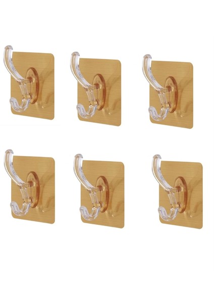6lı Gold Kanca Askı Güçlü Yapışkanlı Mutfak Banyo Askısı
