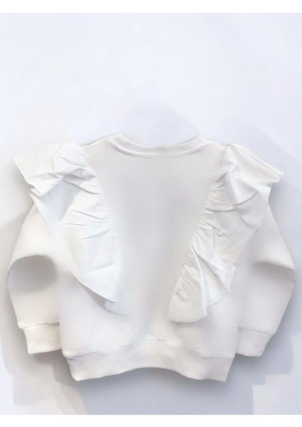 Kız Çocuk Pamuklu Orta Kalınlık Omuzları Fırfırlı ve Nakışlı Sweatshirt