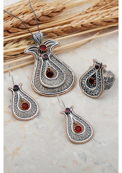 Laleli Telkari Elişi Gümüş Set 2401